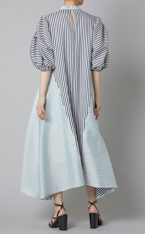 ストライプギャザーフレアワンピース