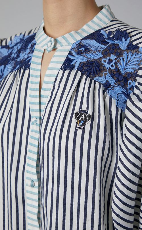 ストライプギャザーフレアワンピース