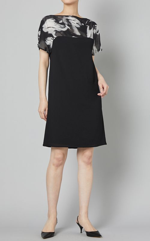 プリント切替ボックスワンピース