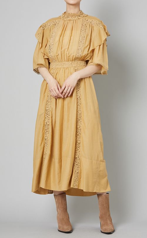 ハイネックパネルレースロングワンピース