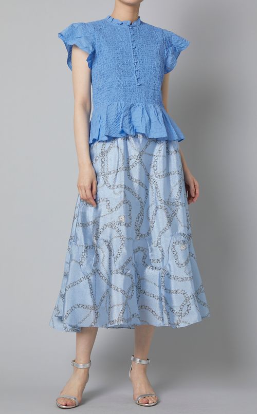 プリント変形ティアードミディスカート