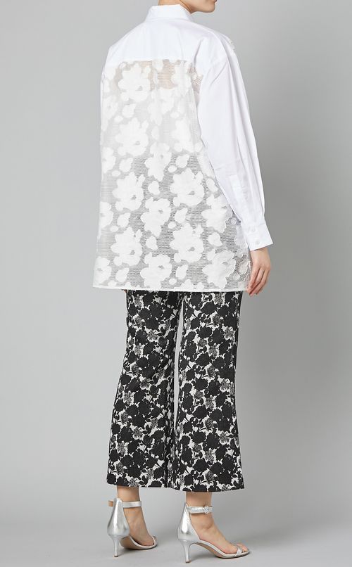 フラワージャガード切替長袖ブラウス