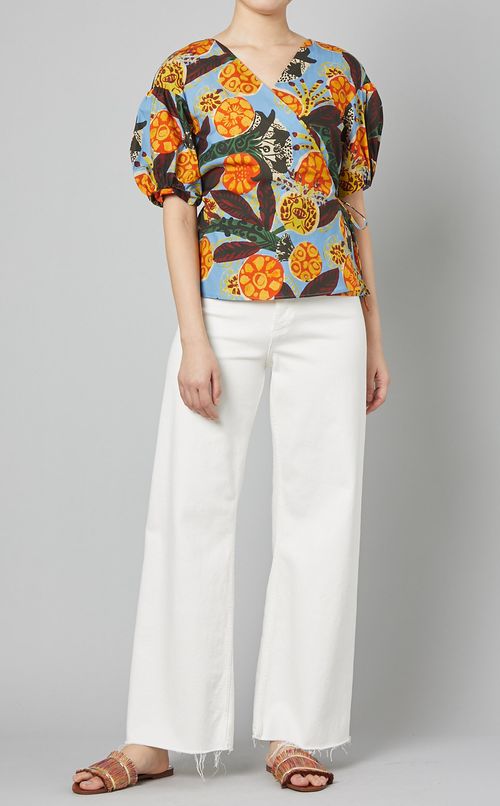 ペイントプリントカシュクール半袖ブラウス