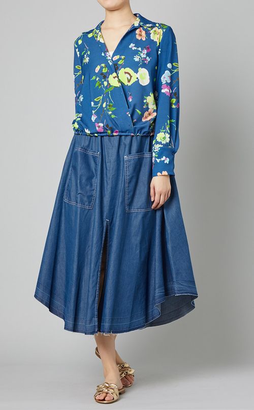 フロントポケットギャザーデニムスカート