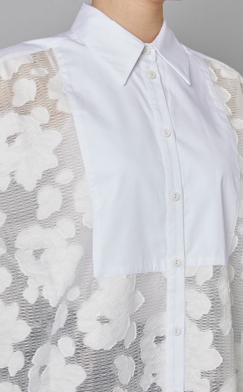 フラワージャガード切替長袖ブラウス