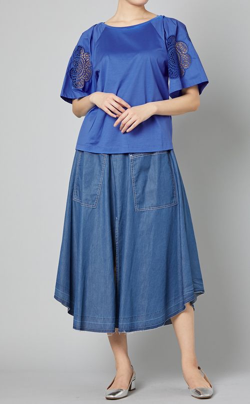 フロントポケットギャザーデニムスカート