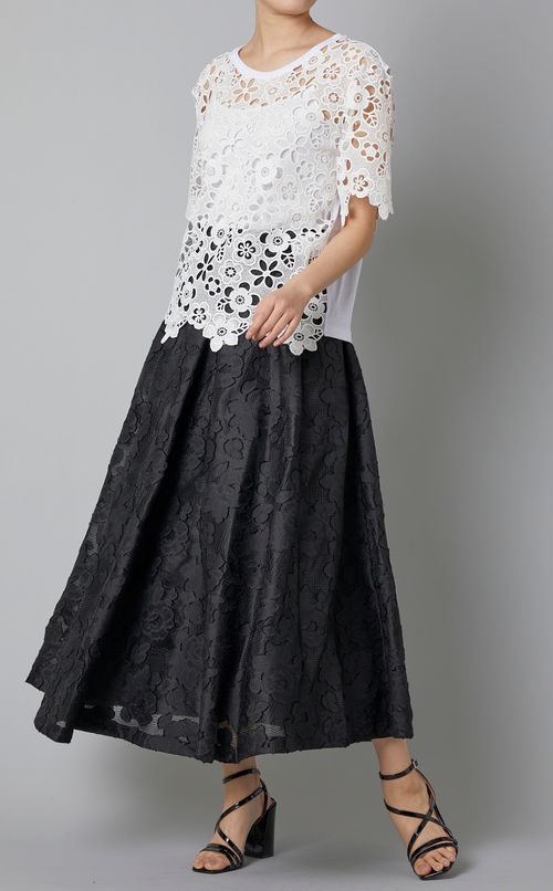 マクラメレース半袖ジャージトップス