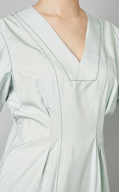 バイカラーステッチスリーブワンピース