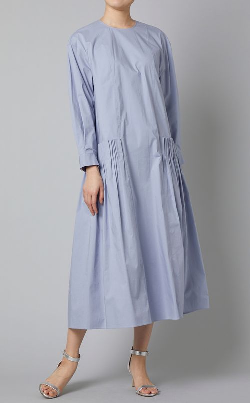 クルーネックギャザーロングワンピース