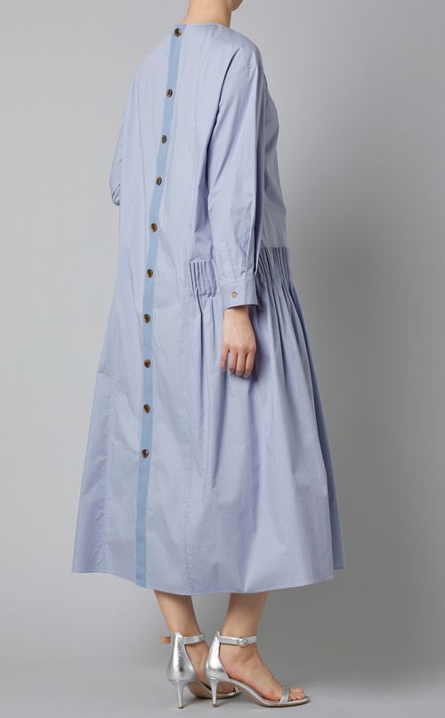 クルーネックギャザーロングワンピース