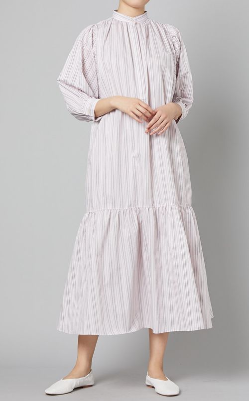 パフスリーブギャザーシャツワンピース