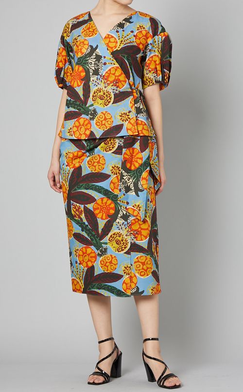 ペイントプリントラップミディスカート