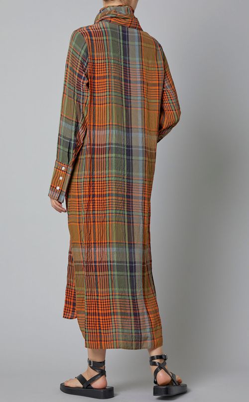 チェックプリントスカーフネックドレス