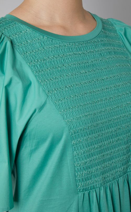 フロントギャザーコンビ半袖ワンピース