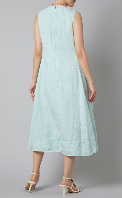 Vネックリネンノースリーブワンピース