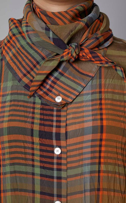 チェックプリントスカーフネックドレス