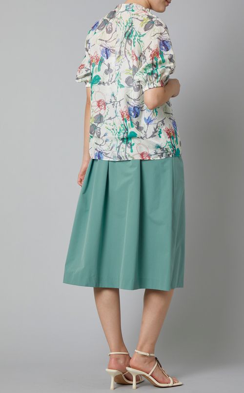 フラワープリントボウタイギャザーブラウス