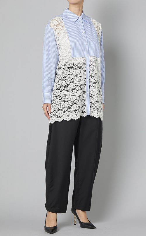 レースコンビストライプ長袖シャツ