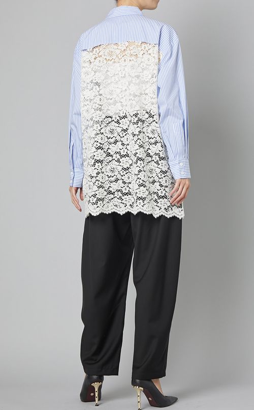 レースコンビストライプ長袖シャツ