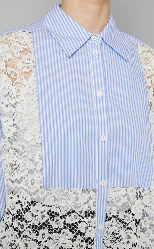 レースコンビストライプ長袖シャツ