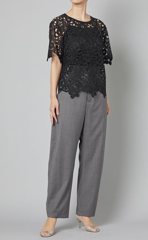 マクラメレース半袖ジャージトップス