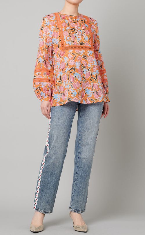 フルーツプリントヨークブラウス