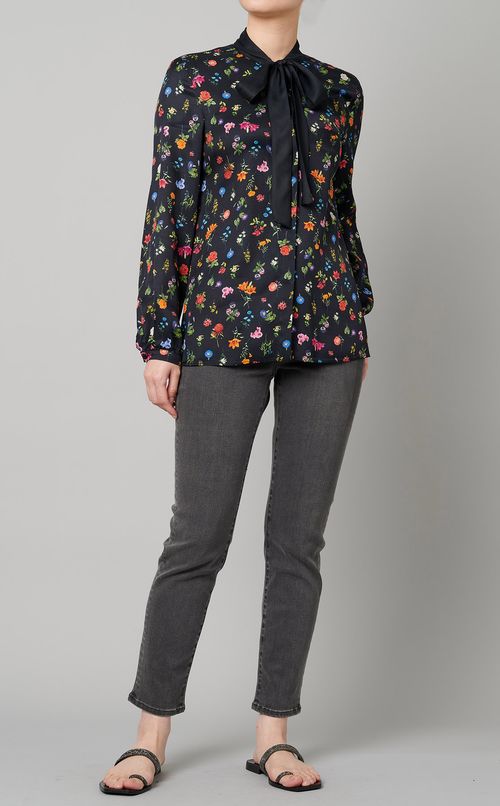 フラワープリントボウタイブラウス