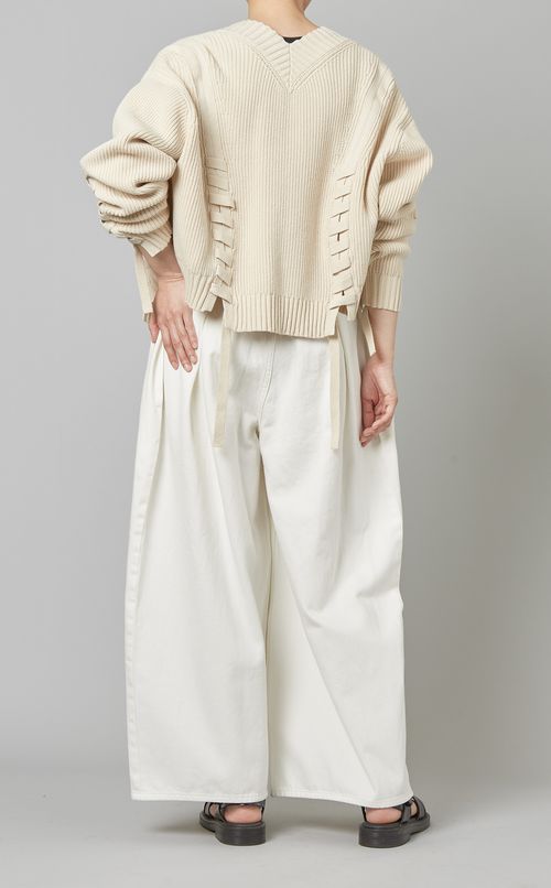 レースアップリブニットカーディガン