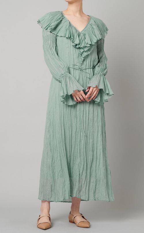 プリーツフリルカラーワンピース