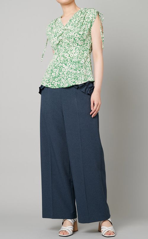 フリル付ハイウエストワイドパンツ