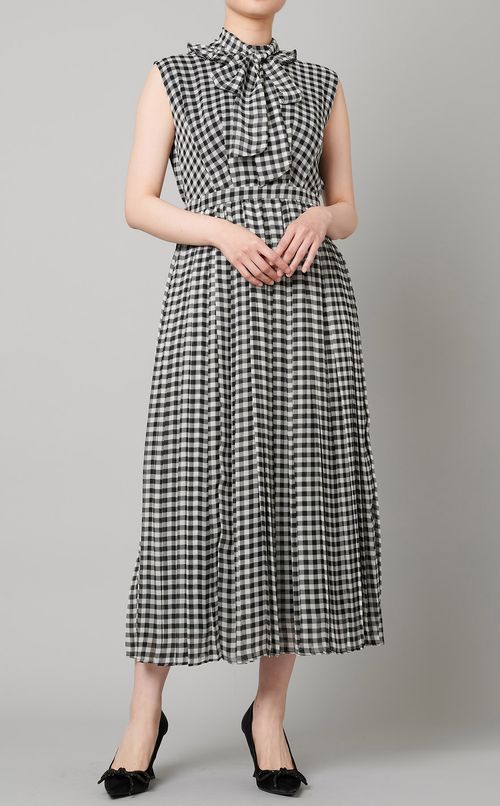 チェックボウタイワンピース