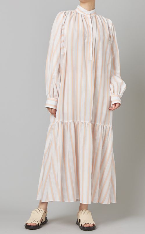 ストライプギャザーシャツワンピース