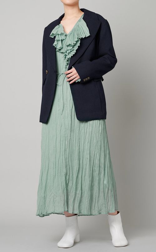 プリーツフリルカラーワンピース