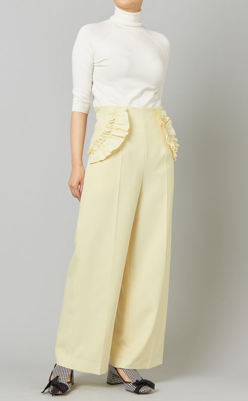 フリル付ハイウエストワイドパンツ