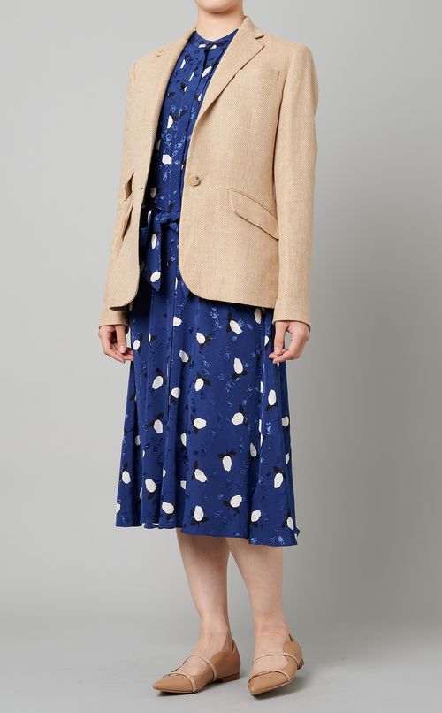 ボウタイ付フラワージャガードワンピース