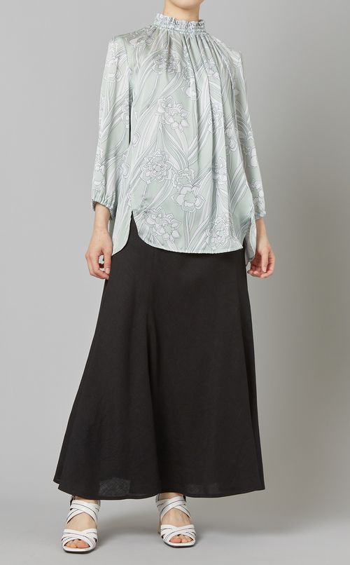 フラワープリントギャザーブラウス