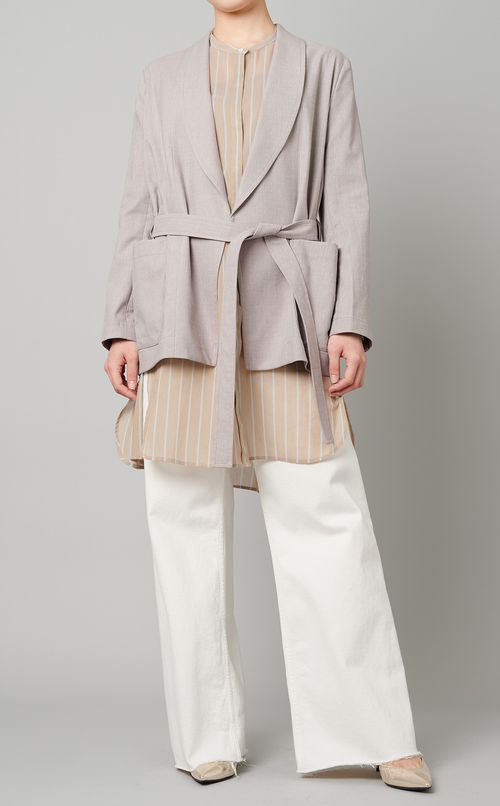 リネン混ベルテッドジャケット