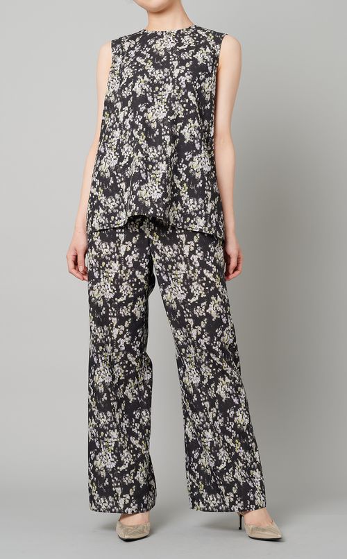 フレンチスリーブプリントブラウス