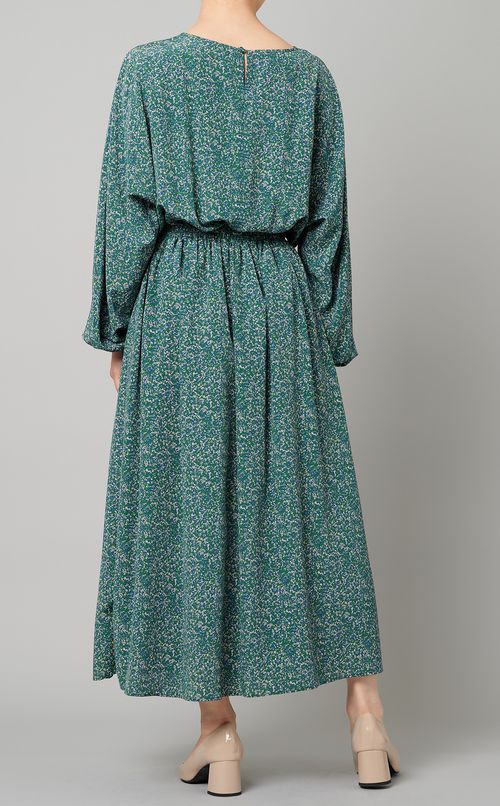 フラワープリントギャザーワンピース