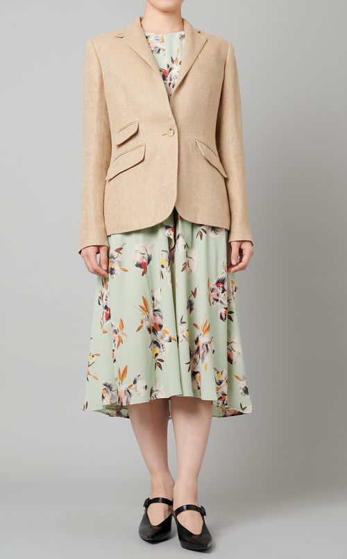 フロントリボンフラワープリントワンピース