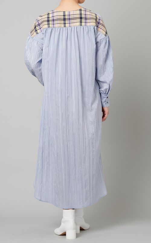 チェック柄アシンメトリー切替ワンピース