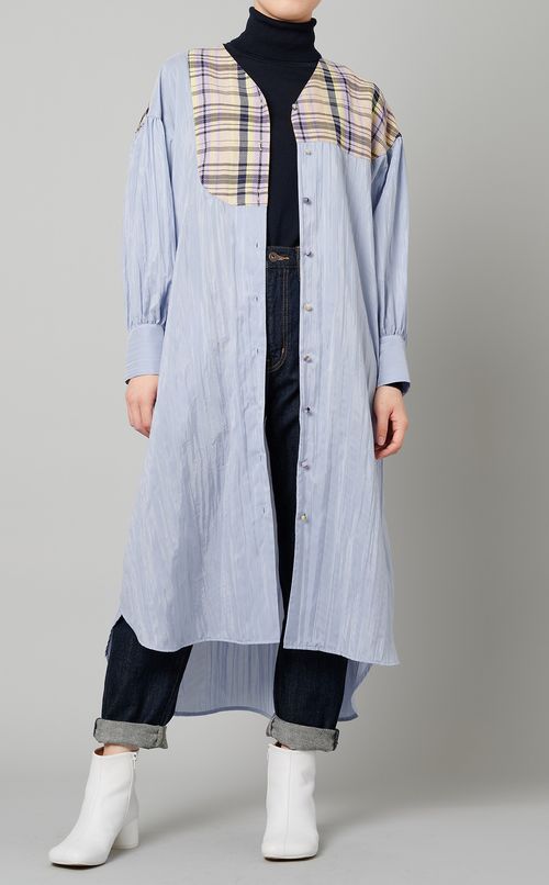 チェック柄アシンメトリー切替ワンピース