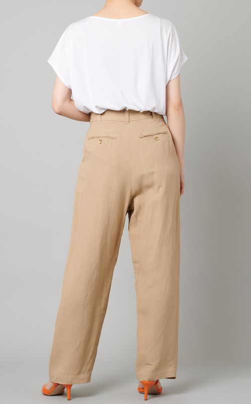 リネン混フロントタックパンツ