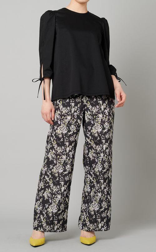 異素材コンビリボンスリーブプルオーバー