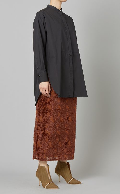 パールボタンスタンドカラーシャツ