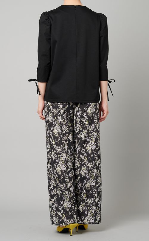 異素材コンビリボンスリーブプルオーバー