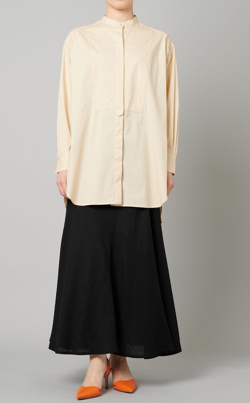 パールボタンスタンドカラーシャツ