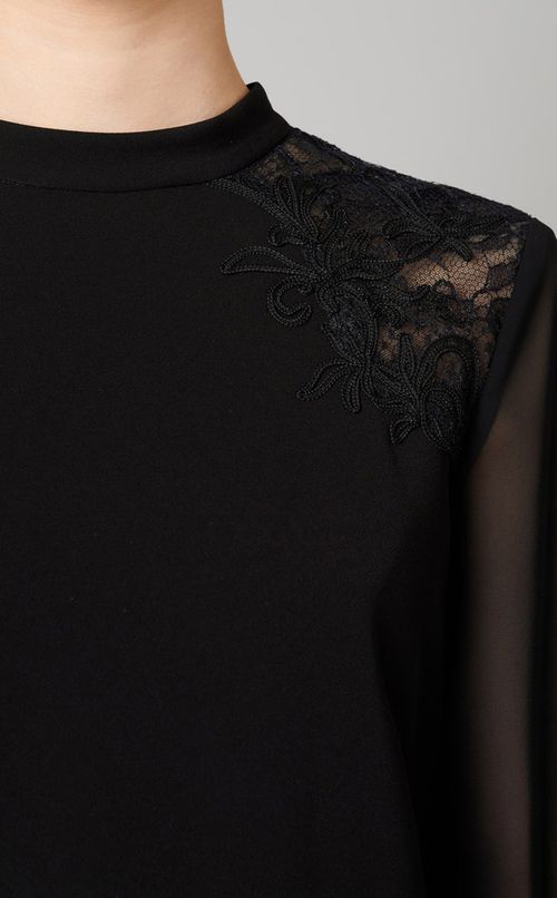 レースコンビひざ丈ワンピース