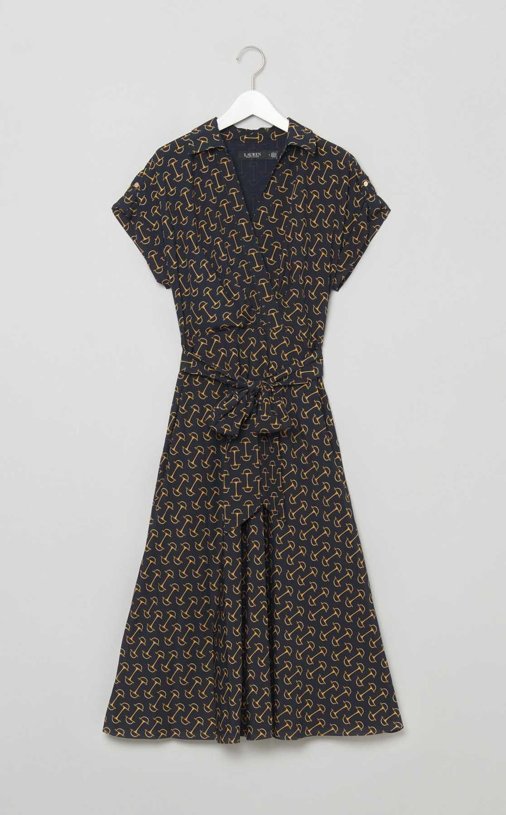 プリントベルテッドクレープドレス