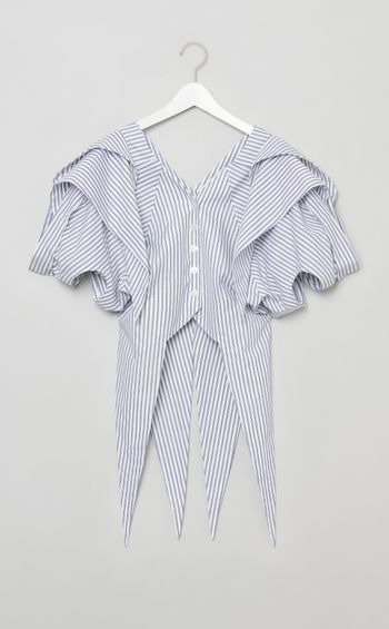 コットンストライプギャザーブラウス